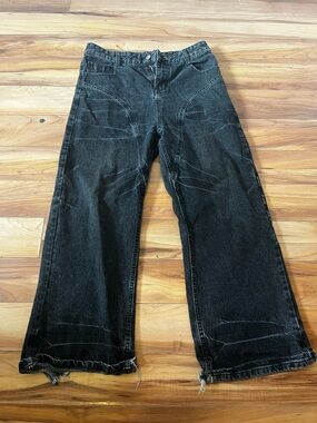 Men's Relaxed Black Denim Jeans - Casual Wide Leg